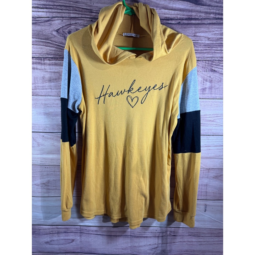Pinkmstyle Iowa Hawkeyes Hoodie Mustard Yellow Colorblock Long Sleeve Top Medium